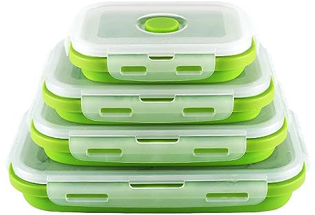 MOUFIER Silicone Food Storage Containers with Lids Airtight, Collapsible Silicone Lunch Bento Box for Kitchen Camping, BPA Free, Microwave and Freezer Safe (Green)