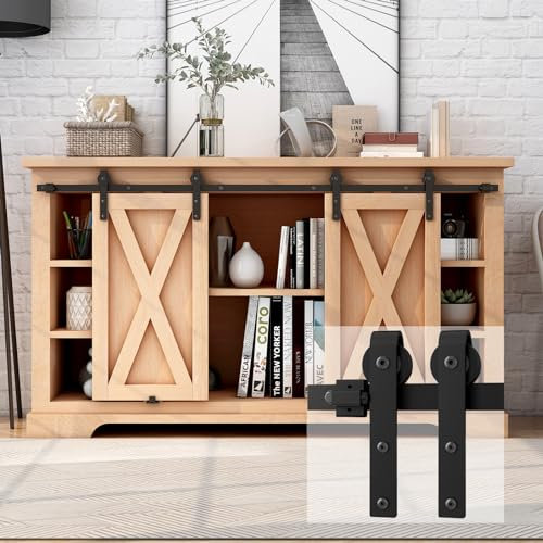 AONAYIOA 7FT/213cm Mini Schiebetürbeschlag Set, Schiebetür Hardware Kit mit Rad Rolle und Schiene, Schiebetürsystem Hardware Kit für einzelne Tür Schränke, TV-Ständer, Kleiner Kleiderschrank