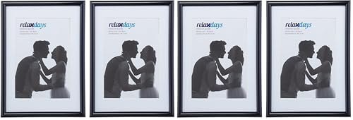 Relaxdays Bilderrahmen 2er Set, 13x18 cm, Passepartout 9x13 cm, Glasscheibe, Fotorahmen zum Stellen & Hinhängen, schwarz (Packung mit 2)