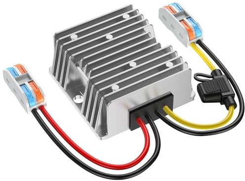 24V auf 12V Spannungswandler, DC DC Wandler 24V 12V 20A 240W mit Sicherung Wasserdicht und Schnellverbinder Kabelverbinder, Umwandler 24V auf 12V für Golfwagen LED Light Truck, DC15-40V Breit Eingang