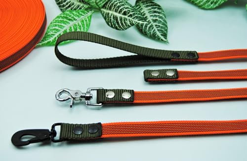 Duo Leine gummiert + Nylon 12m orange + Oliv Trainingsleine Schleppleine Fährtenleine (Karabiner: Scherenhaken (Silber), Mit Schlaufe)