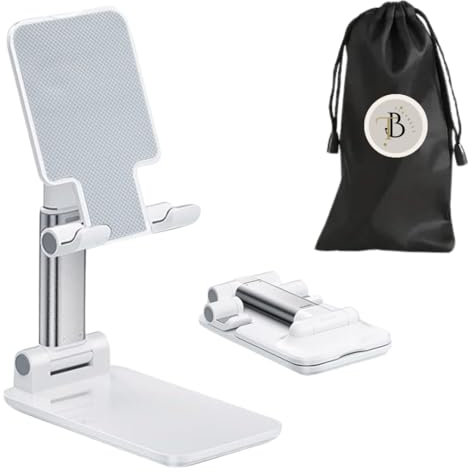 Tidybeet Support téléphone Bureau réglable Pliable avec Pochette - Support de Tablette - Support de téléphone Portable Bureau Compatible avec Samsung iPad Mini iPhone Huawei Tous Les Smartphones