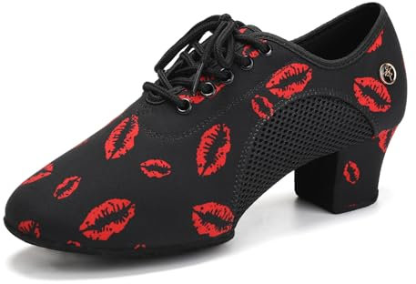 HIPPOSEUS Mujer Zapatos de práctica de Baile Latino Negros Puntera Cerrada con Cordones Zapatos de Baile de Tacon Bajo 5cm,40 EU