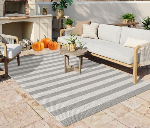 OJIA Outdoor-Teppich, gestreift, waschbar, für drinnen und draußen, Baumwolle, gewebt, für Außenbereich, Bauernhaus, Eingangsbereich, große Flächen-Teppiche für Wohnzimmer, Schlafzimmer, Hinterhof