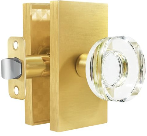 BonKuDoo Passage Glass Door Knobs Interior Satin Brass Gold Crystal Door Knobs for Hall/Closet