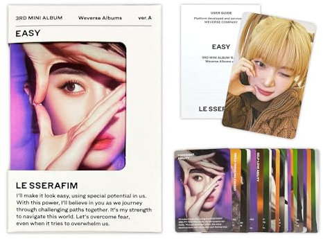 LE SSERAFIM - 3rd Mini Album [EASY] (Weverse Albums Ver. - A(SINGLE)) Outer Box + Card + QR Photocard + User Guide + 2 Pin Badges + 4 Extra Photocards