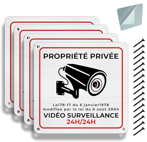 FloraVigo Panneau de surveillance caméra, Propriété privée sous vidéosurveillance, Panneau de vidéosurveillance 15 x 15 cm, tôle d'aluminium, étanche, avec autocollants et trous prépercés (4)
