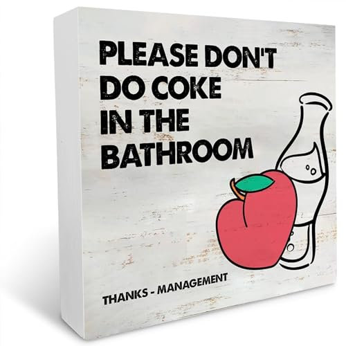 Badezimmer-Zitat Please Don't Do Coke in the Bath, rustikales Holzkastenschild, Bauernhaus, Toilette, Schreibtisch, Regal, Dekor (17,8 x 17,8 cm)