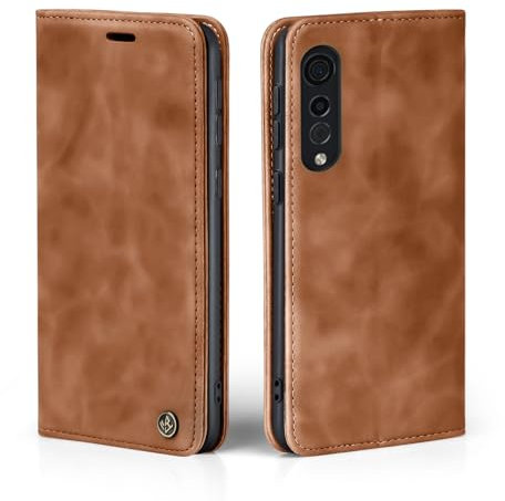LBH Mobile Phone Case for LG Velvet 5G in Light Brown with Card and Money Compartment Smartphone Case with Stand Function Flip Case Protective Cover Magnetic Closure Vintage