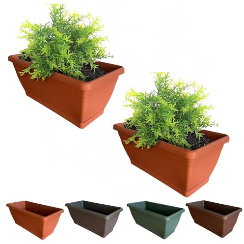 BROWN&GREEN Jardineras Exterior Grandes con Plato - Jardineras Exterior 50x19x18 - Jardinera Marron - Jardinera Rectangular - Jardineras - Jardinera Exterior Grandes Plastico - Floreiras Exterior