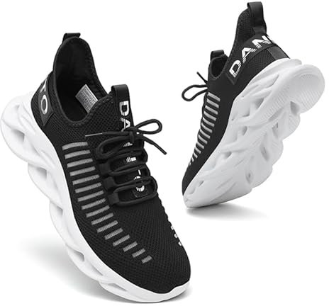 Dannto Chaussures de Sport Running Basket Homme Femme Chaussures de Course Fitness Tennis Gym Respirantes Sneakers Casual Multicolore Légères(Noir et Blanc,43)
