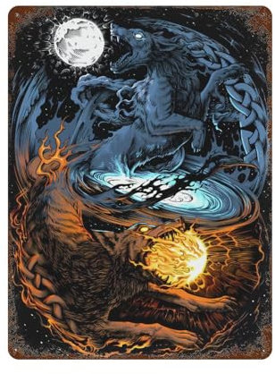 YXWOYNHY Nordischer Wikinger-Wolf, Mythos, Wanddekoration, Kunst, Metallblech-Poster, moderne Wohnkultur, Kunst, Metallposter, Hausbar, Laden, Dekorationen, Vintage-Schild, Geschenk, 39,9 x 30 cm