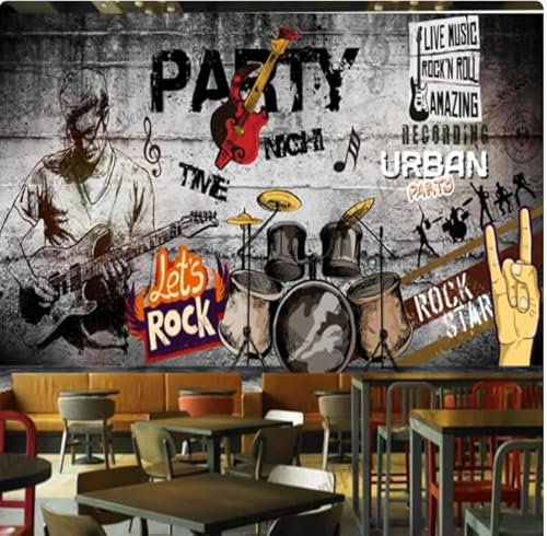 siuayosdj Wallpaper Decor Mural Music Themed Restaurant Bar Club Party Background Wall Paper,3D,350x245cm