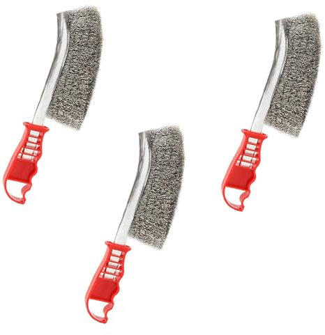 Set of 3 Wire Brush Set,Stainless Steel Crimped Wire Scratch Brush,Long Handled Brass Coated Wire Brush for Cleaning Rust, Paint and Welding Slag