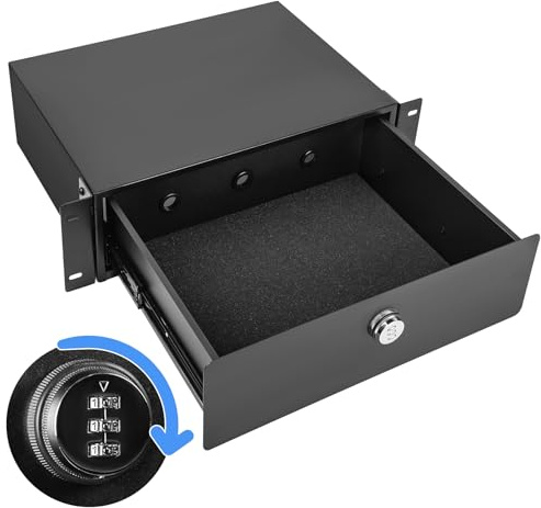 Eastrexon 3U Rack Mount Drawer, Server Rack Drawer w/Combination Lock, Foam Pad and Smooth Rails, Powder Coated, Suitable for Most 19 Server/DJ/AV/Network Equipment Racks, Enclosures and Cabinets