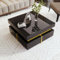 BTM Table Basse Carrée Noire et Or, Table Basse de Salon avec 2 Tiroirs, avec des Lignes Dorées en Bas, Charge de 60kg, 70x70x35.5cm, Noir