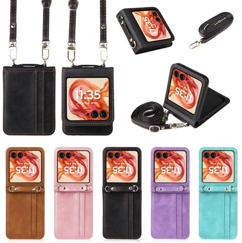 BellaCase Motorola Razr 50 Hülle [Brieftasche] [Schultergurt] [Kartenschlitze] [Praktische Tasche] Kompatibel mit Motorola Razr 50 Smartphone(Schwarz)