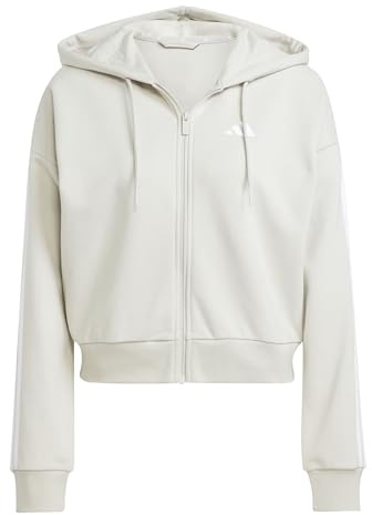 adidas Women's Essentials 3-Stripes French Terry Full Zip Hoodie, Wonder Alumina/White, M