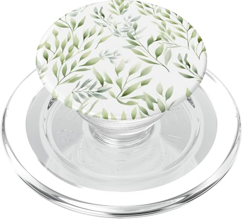 Delicate Green Leaves on White Background PopSockets PopGrip for MagSafe