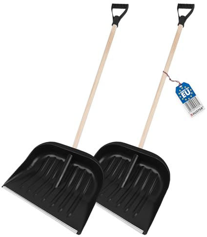 BAUSTER Lot de 2 pelles à neige en plastique avec manche en bois - Pour petites et grandes quantités de neige - Robuste - Pour la maison - De qualité supérieure - Dégagement rapide de la neige