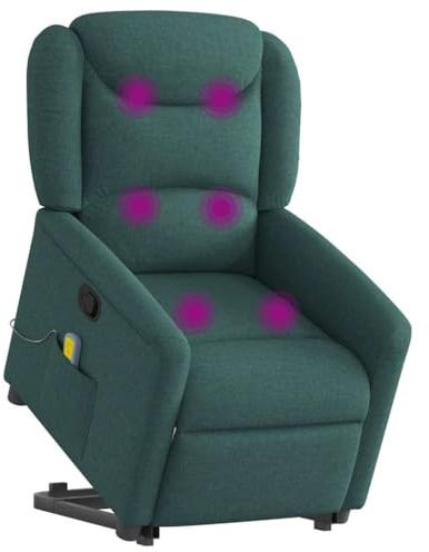vidaXL Massagesessel mit Aufstehhilfe Dunkelgrün Stoff, Relaxsessel, Sessel mit Aufstehhilfe, Massagestuhl, Sessel, Sessel mit Massagefunktion