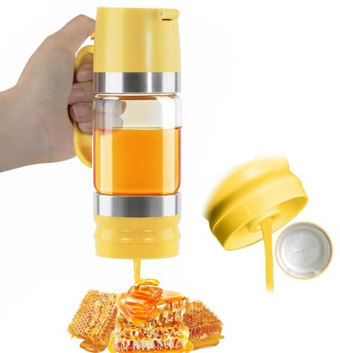 Ecopandy 315ML/11oz glass honey pot drizzler, No Drip Honey Maple Syrup Dispenser with Handle, High Borosilicate Glass Clear Honey Jar Pot for Honey, Syrup, Jam, Spices (Home Kitchen Cofffee Bar)