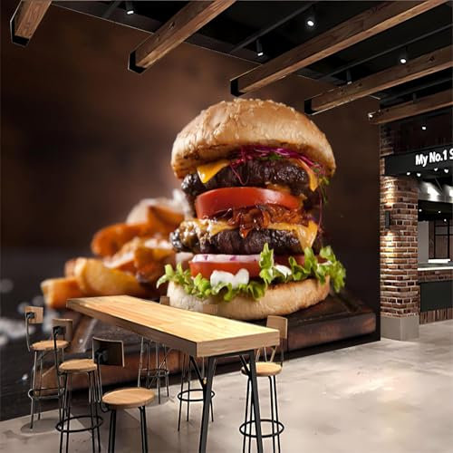 Vlies Fototapete Hamburger 3D Effekt 400x280 Fastfood Foto Tapete Schlafzimmer Wohnzimmer Moderne XXL Wandtapete Groß Vliestapete Fototapeten Poster Wand Dekoration a.4270