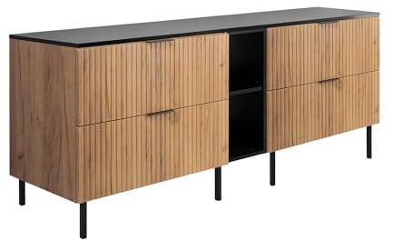 3E 3xE living.com Badezimmerschrank, Eiche Craft/Schwarz + schwarzer Griff, 180 x 77 x 46 cm