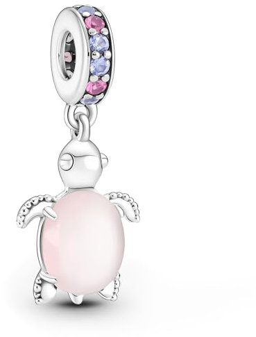 Ruaidhra Rosa Schildkröten Charms & Beads für Damen,Matt-rosa Legierungs-Anhänger mit Murano-Glas,Blume Glühwürmchen Sterling Silber S925 Charm Anhänger für Armbänder,Sicherheitskette