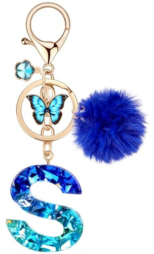 MWOOT Porte Clés lettre S pour Femme, Porte Cle Initiale Bleu, Alphabet Charmes en Résine pour Décor Porte Clef Voiture Sac à Main