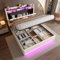 FEZTOY Polsterbett 140x200, Doppelbett mit Hydraulischer Stauraum, LED Stauraum-Kopfteil mit USB Type-C-Ladefunktion, Bettrahmen für Jugendliche und Erwachsene, Beige, Ohne Matratze