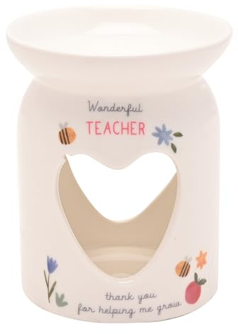Love Life - Wax Melt Ceramic White Burner - Teacher - End of School, Holiday & Birthday Gifting & Homeware - Floral & Bee Detailing - H: 11cm x W: 8cm.