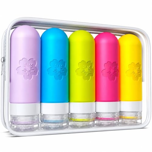 Amzrole 5 Stück Reiseflaschen Zum Befüllen, Silikon Reiseflaschen TSA Genehmigt, Reise Gadgets Nachfüllbare Reisegröße Flaschen, Travel Essentials