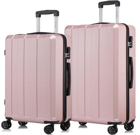 YONSLY Trolley Reisekoffer Suitcase Set, Rollkoffer Handgepäck, Kofferset, Gepäckset Hartschalenreisekoffer mit 4 Rollen 360°, Zahlenschloss, Weicher Gummigriff (2er Set, L&XL, Roségold)