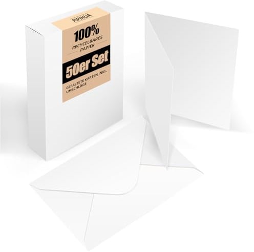 50er Set Klappkarten Blanko mit Umschlag: Klapp-Karten zum Selbstgestalten, Beschriften oder Bedrucken für Grußkarten, Hochzeitseinladungen, Postkarten und handgemachte Karten - DIN A6/C6, Weiß