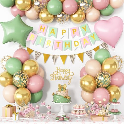 Luftballons Geburtstag, Farbe Deko für Geburtstage, Retro-Pink, Avocado-Grün, Hautton, Metallic-Gold, Glitzergold Latexballons für Baby-Partys, Sternen & Herzen aus Folie für Hochzeit Dekoration