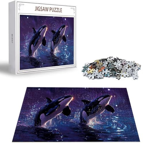 Dolphin Jigsaw Puzzle, Puzzle 1000 Pieces, Jigsaw Puzzles for Adults 1000 Piece Animal Wooden Puzzles for Adults, Challenging Game Toys Jigsaws for Home Wall Decoration and Gifts Christmas B-1028