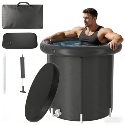 LZQ Barrica De Baño De Hielo 397L Tina Plegable Ø90 Con Tapa Y Bolsa De Transporte Para Atletas Y Deportistas, Terapia De Frío Y Regeneración Muscular