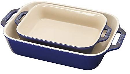 STAUB Set de Plat à Four Rectangulaire, Céramique, bleu foncé, 2-piece