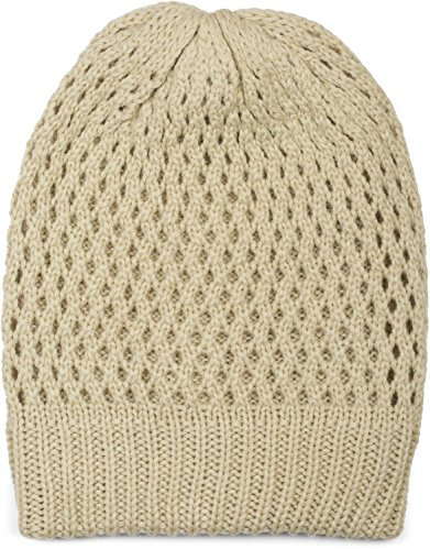 styleBREAKER Strick Beanie Mütze mit Loch Muster, Slouch Longbeanie Winter, Strickmütze, Unisex 04024139, Farbe:Creme-Beige
