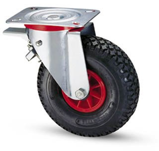 Räder Wendt Lenkrolle 260 mm mit Feststeller, Leiser Lauf, Rollenlagerung, Plattenmontage (1 Stück, Metall, Kunststoff, Gummi)