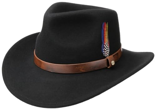 Stetson Chapeau en Feutre Oklahoma Western Homme - Outdoor de Rodeo avec Bandeau Cuir Automne Ete Printemps Hiver Printemps-ete - XL (60-61 cm) Noir