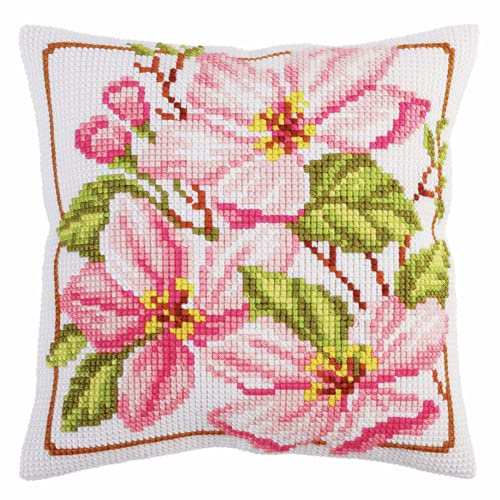 CdA Kreuzstichkissen Rosa Magnolie 5291, 40x40cm, Stickbild vorgezeichnet