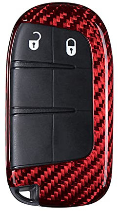 M.JVisun Echte Kohlefaser Abdeckung Fall Schlüsselgehäuse Für Jeep Compass Grand Cherokee SRT Renegade Trailhawk Auto Schlüssel Schlüsselanhänger - A Stil - Rot