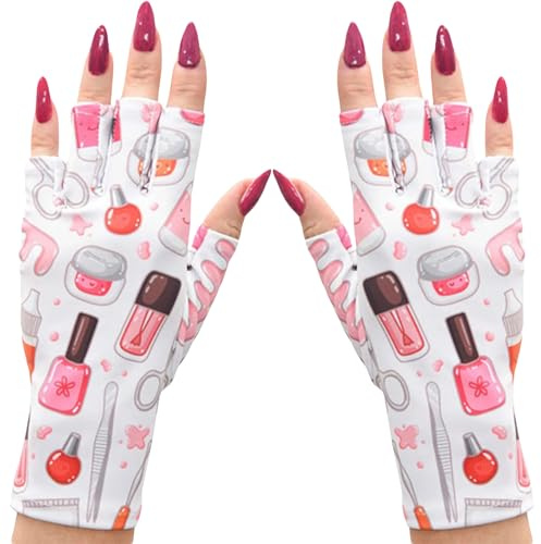 Anti UV Gloves for Gel Manicures Using Gel Lamp Dryers, Driving, Lounging and More, Fingerless Gloves That Shield Skin from The Sun and Nail Lamp, Outdoor Gloves, Nailed It Print