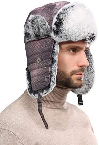 Insun Unisex Fliegermütze Wintermütze Warme Pilotenmütze Kunstfell Fellmütze Ohrenschützer Quilten Hut Grau Rosa L 58-60cm