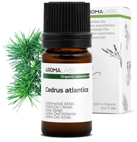 BIO - Cedarwood Atlas Essential Oil - 5mL - 100% Pure, Natural, Chemotyped and AB/Cosmos Certified - AROMA LABS (French Brand)