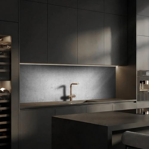 Dedeco Küchenrückwand 280x60 cm, Beton V1, 5mm PVC, UV-Lack glänzend – Spritzschutz Küche, Spüle & Herd, wasserfest, Küchenfront, Wandverkleidung, Fliesenersatz, Fliesenspiegel, Wandschutz