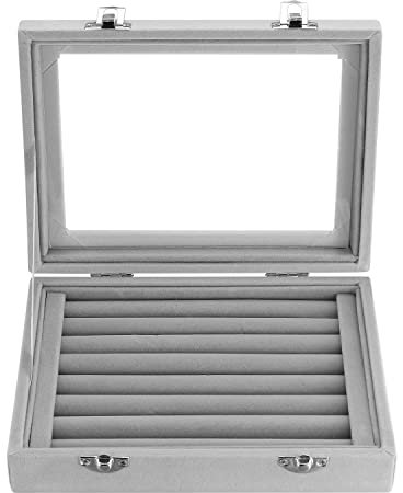 Aoyfuwell Schmuckkästchen, Ring Organizer, Schmuck Aufbewahrungsbox, abschließbarer Schmuck Organizer Samt, Ohrring Aufbewahrungsbox mit 9 Gittern, Vitrine für Schmuck, Ringe, Ohrringe, Halsketten