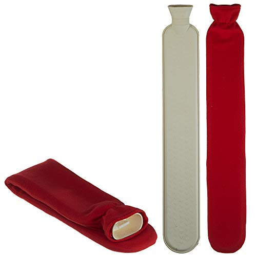 Schlauch Wärmflasche in grau oder rot 2 Liter mit weichem Bezug, extra lang 72 cm für Nacken und Schulter (rot)